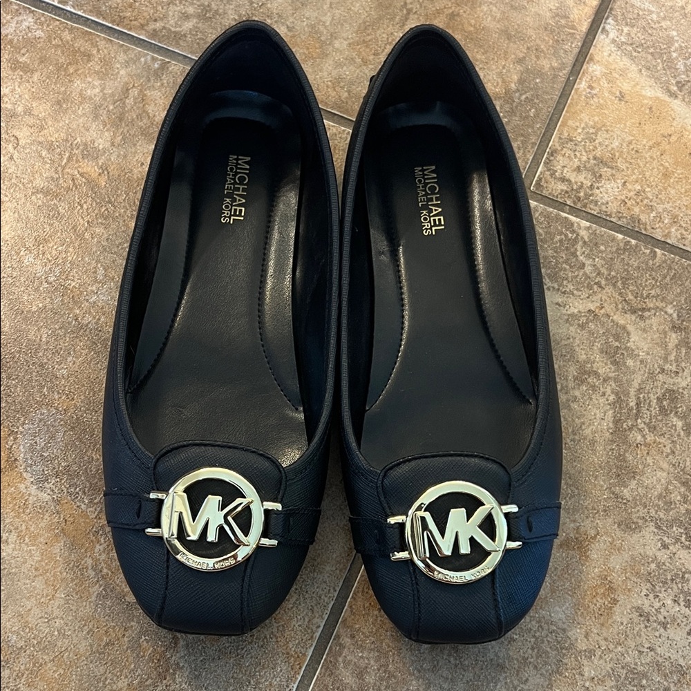 Michael Kors Black Flats with Gold Logo